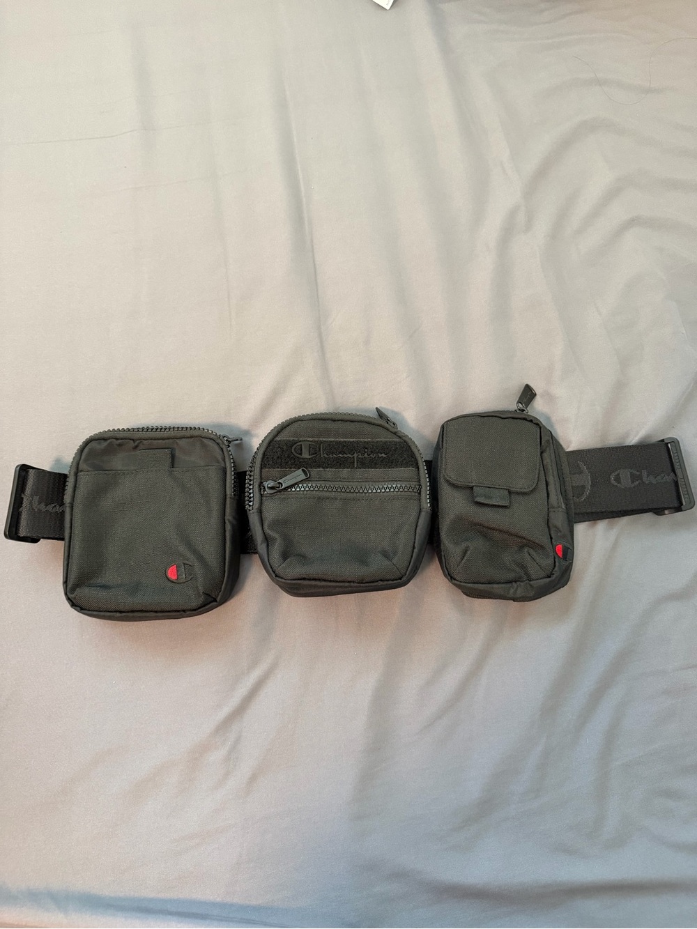 Champion Black Triple Pouch Belt Bag with Logo Strap